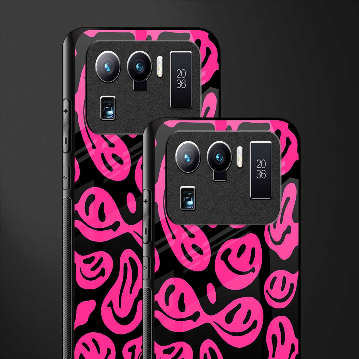 acid smiles black pink glass case for mi 11 ultra 5g image-2