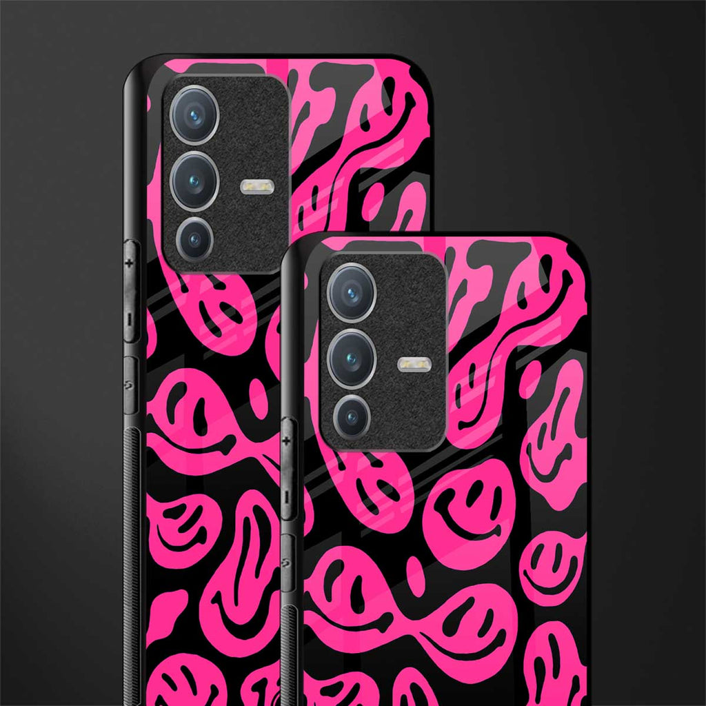 acid smiles black pink glass case for vivo v23 pro 5g image-2