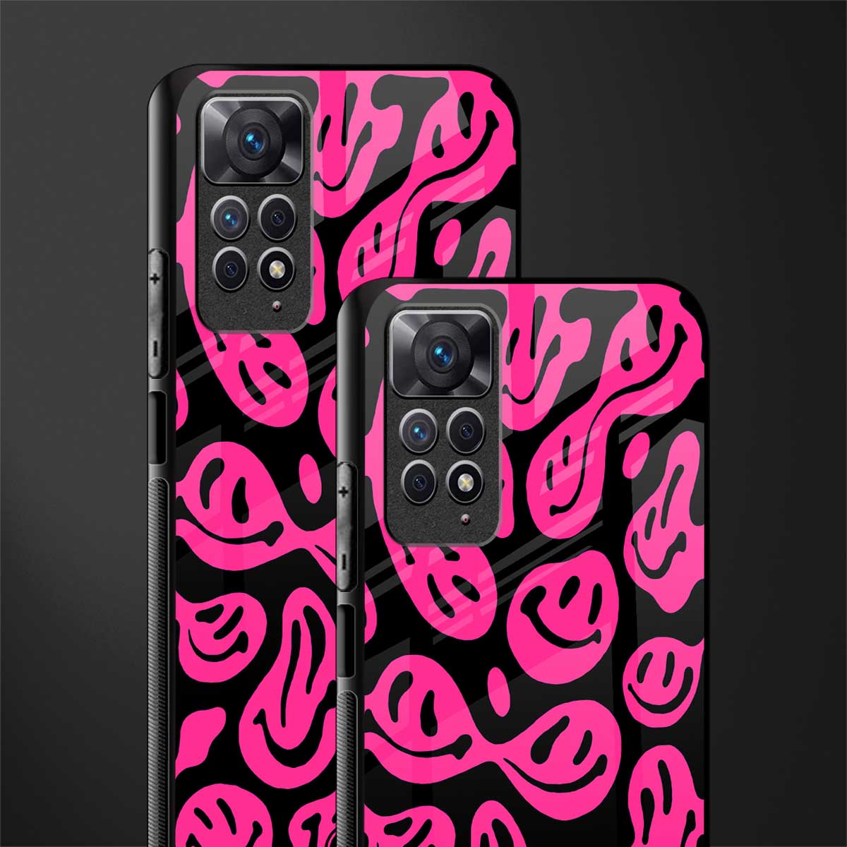 acid smiles black pink back phone cover | glass case for redmi note 11 pro plus 4g/5g