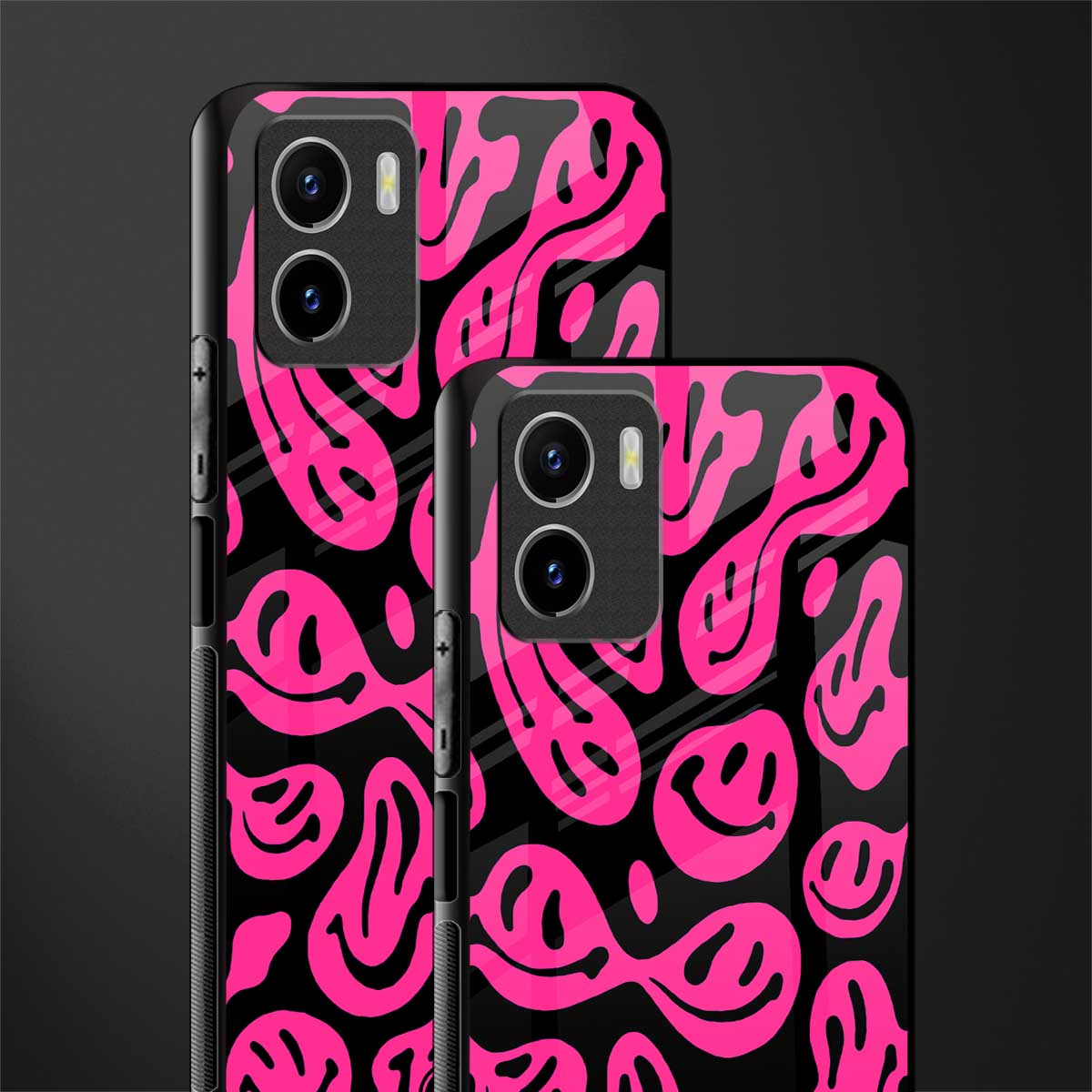 acid smiles black pink glass case for vivo y15s image-2