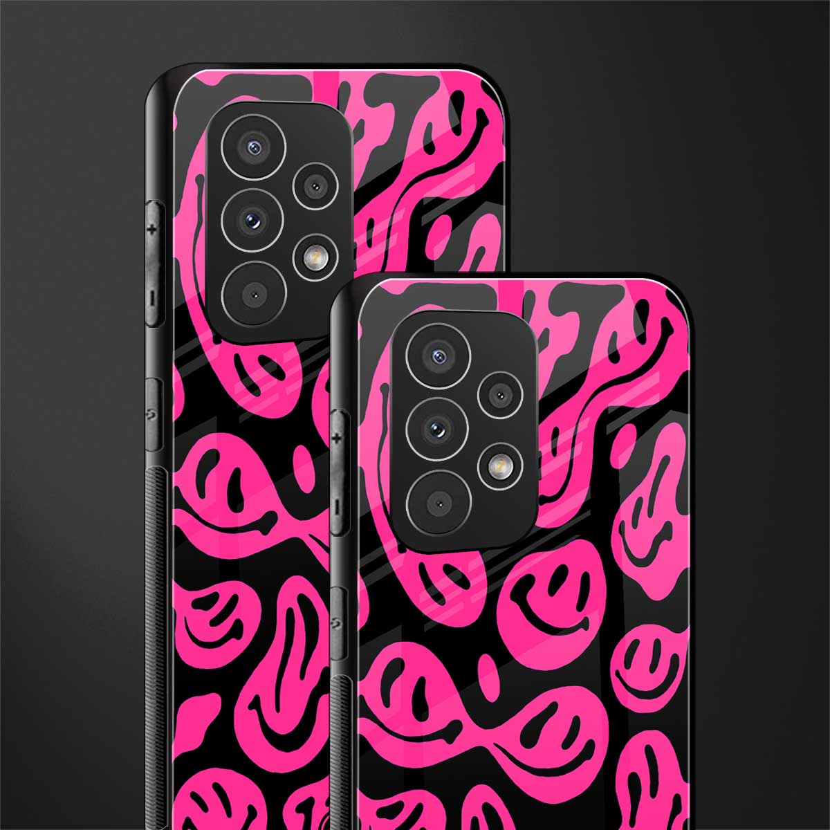 acid smiles black pink back phone cover | glass case for samsung galaxy a53 5g