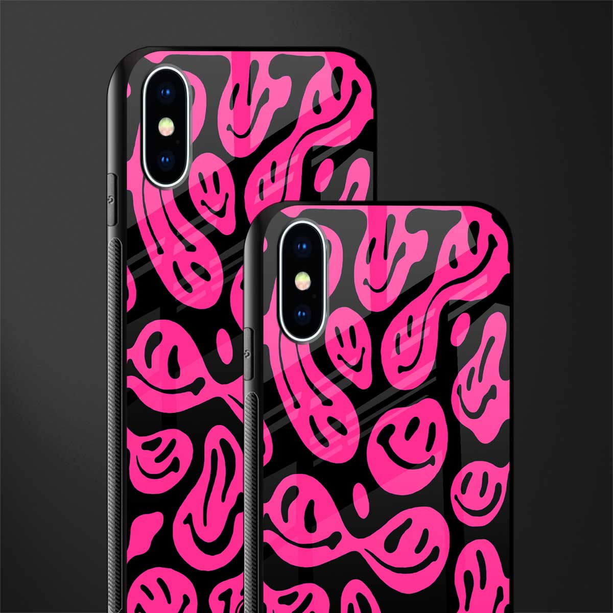 acid smiles black pink glass case for iphone xs image-2
