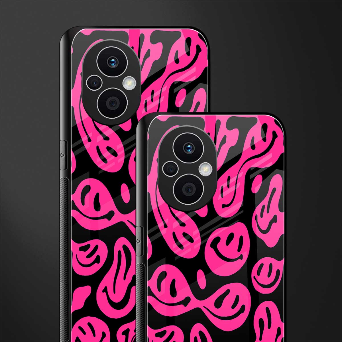 acid smiles black pink back phone cover | glass case for oppo f21 pro 5g