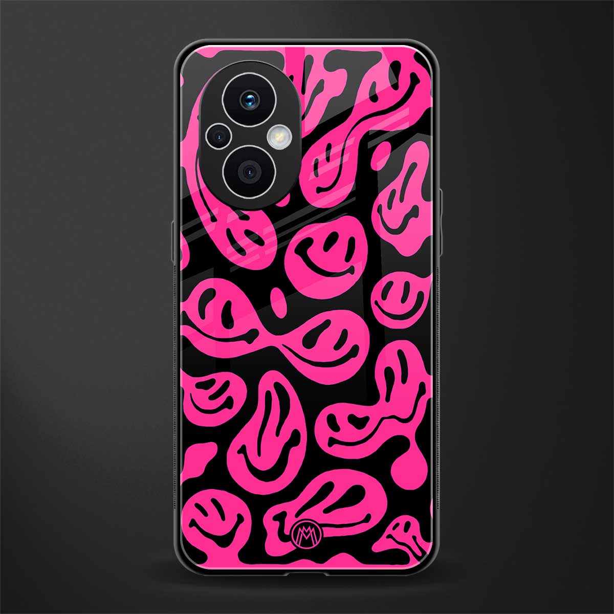 acid smiles black pink back phone cover | glass case for oppo f21 pro 5g