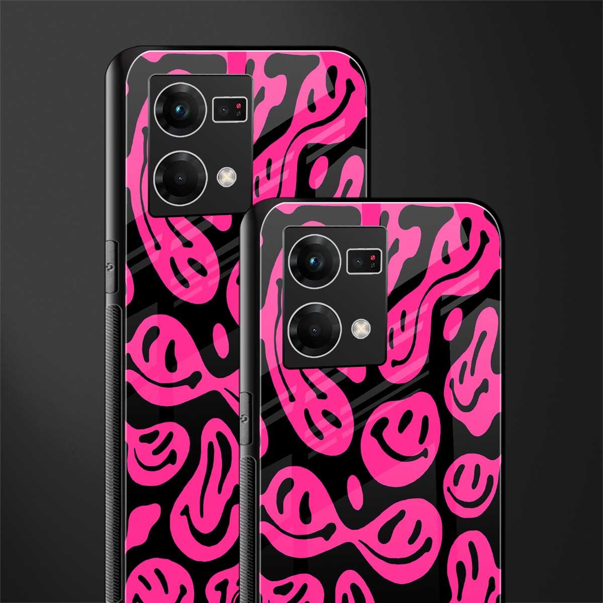 acid smiles black pink back phone cover | glass case for oppo f21 pro 4g