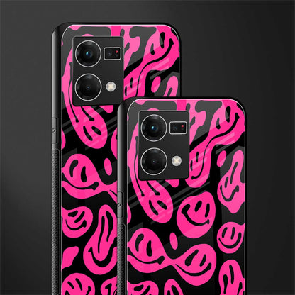 acid smiles black pink back phone cover | glass case for oppo f21 pro 4g