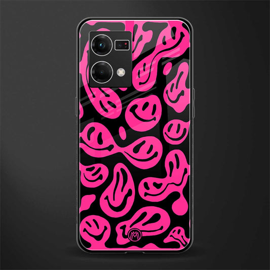 acid smiles black pink back phone cover | glass case for oppo f21 pro 4g