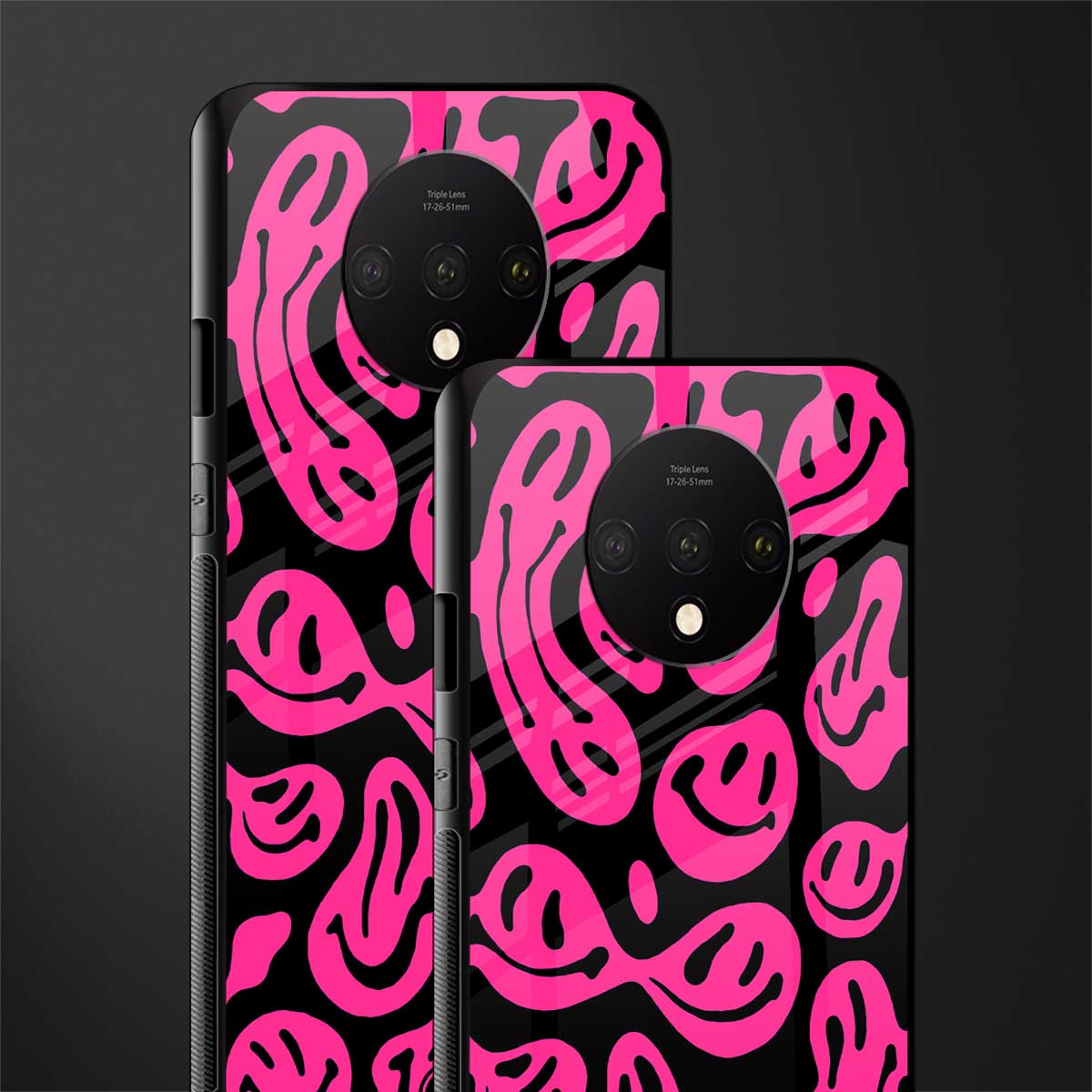 acid smiles black pink glass case for oneplus 7t image-2