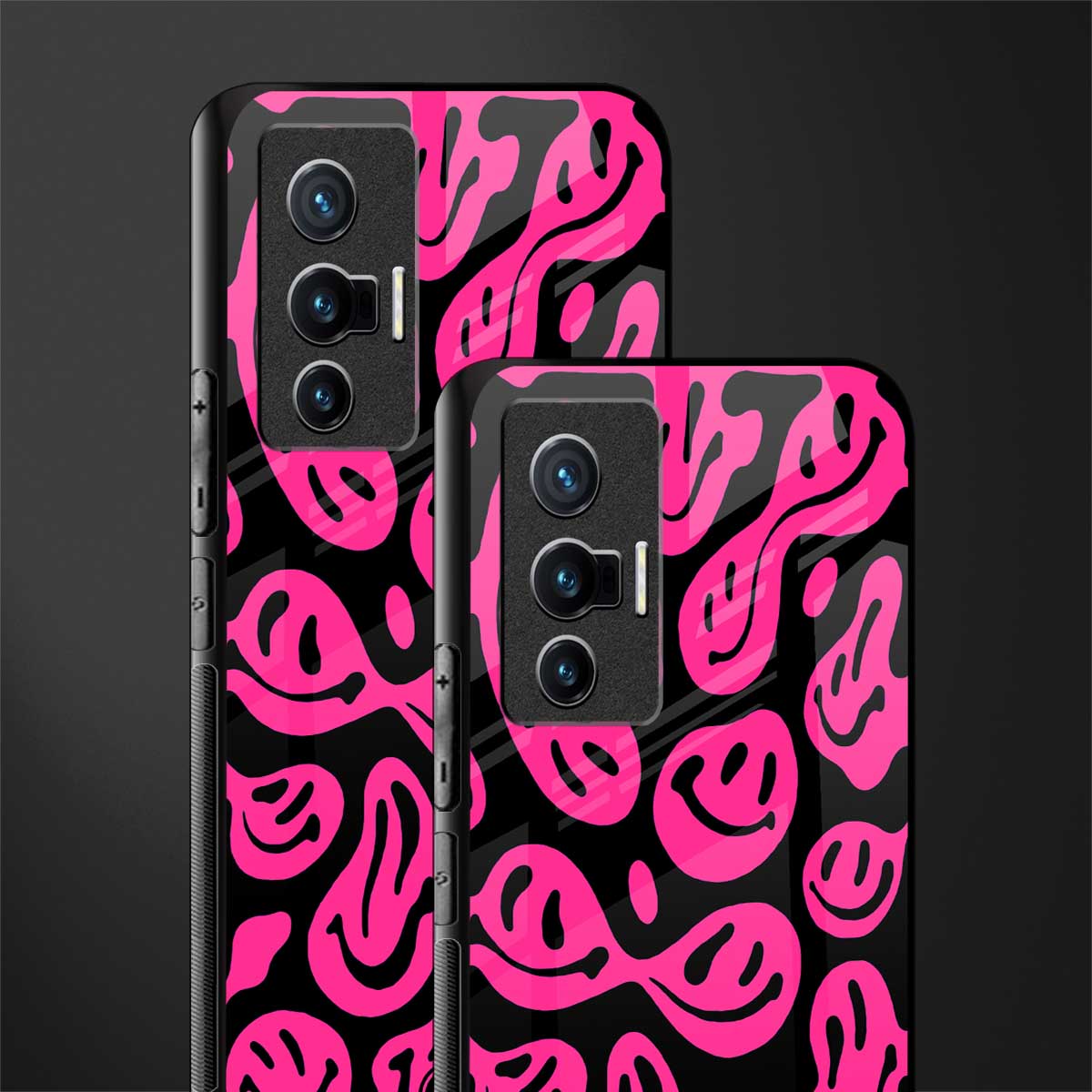acid smiles black pink glass case for vivo x70 image-2