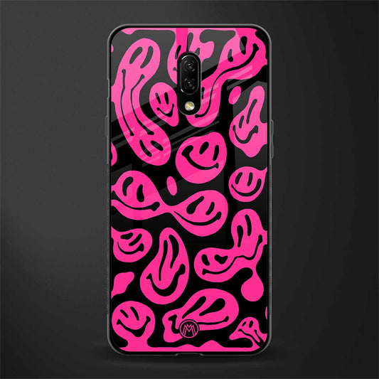 acid smiles black pink glass case for oneplus 7 image