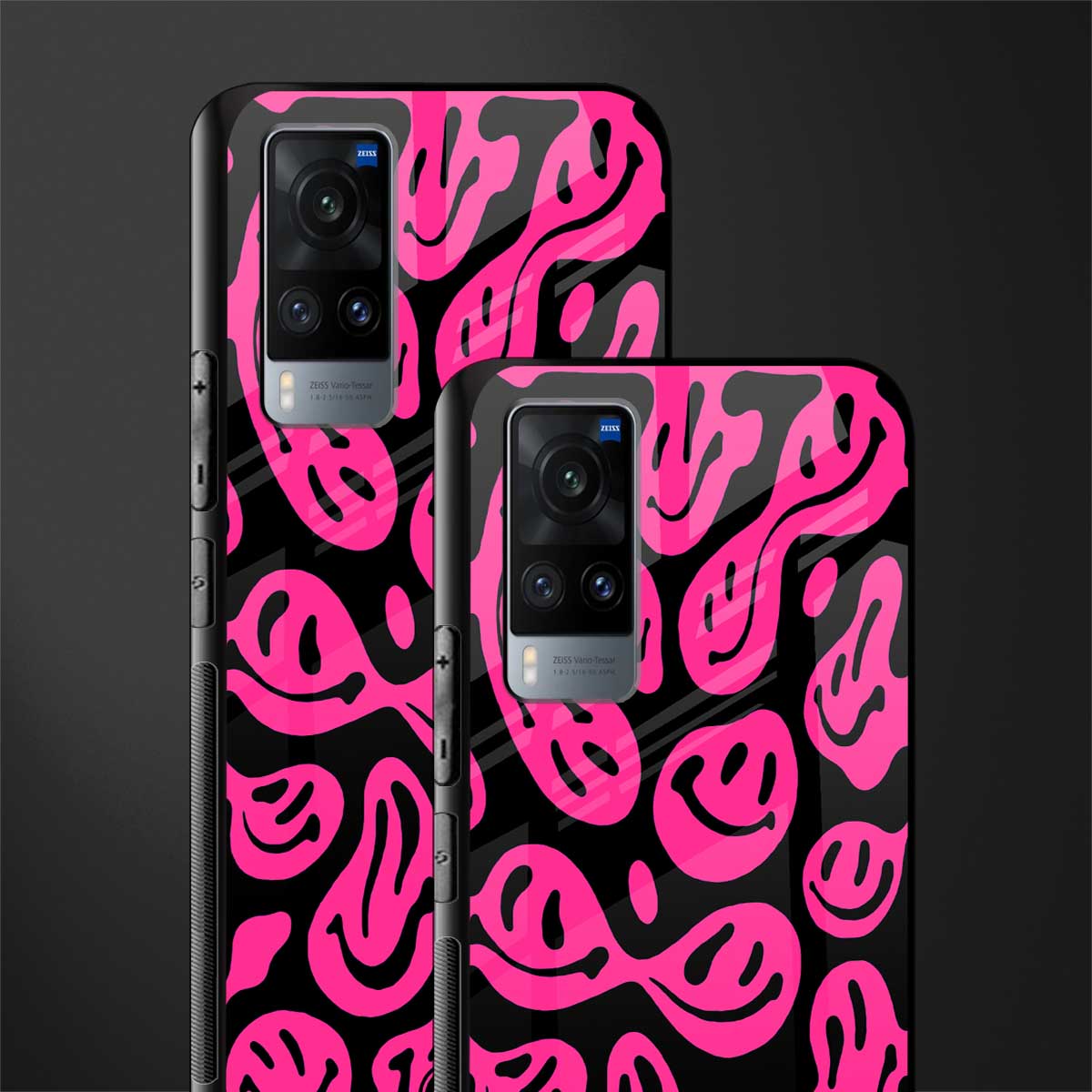 acid smiles black pink glass case for vivo x60 image-2
