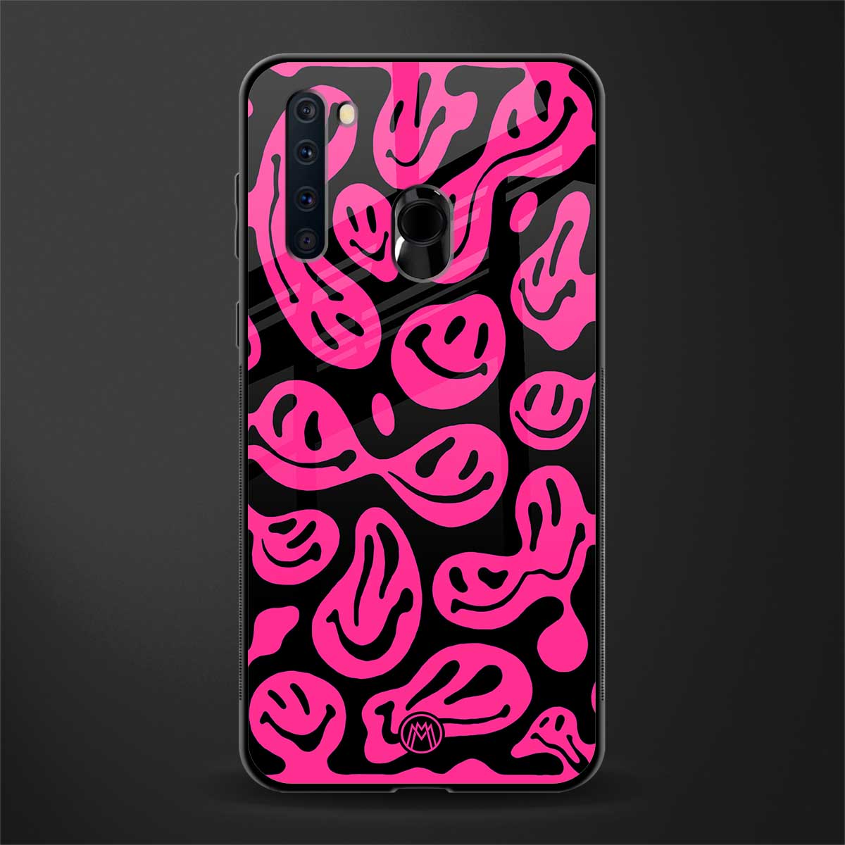 acid smiles black pink glass case for samsung a21 image