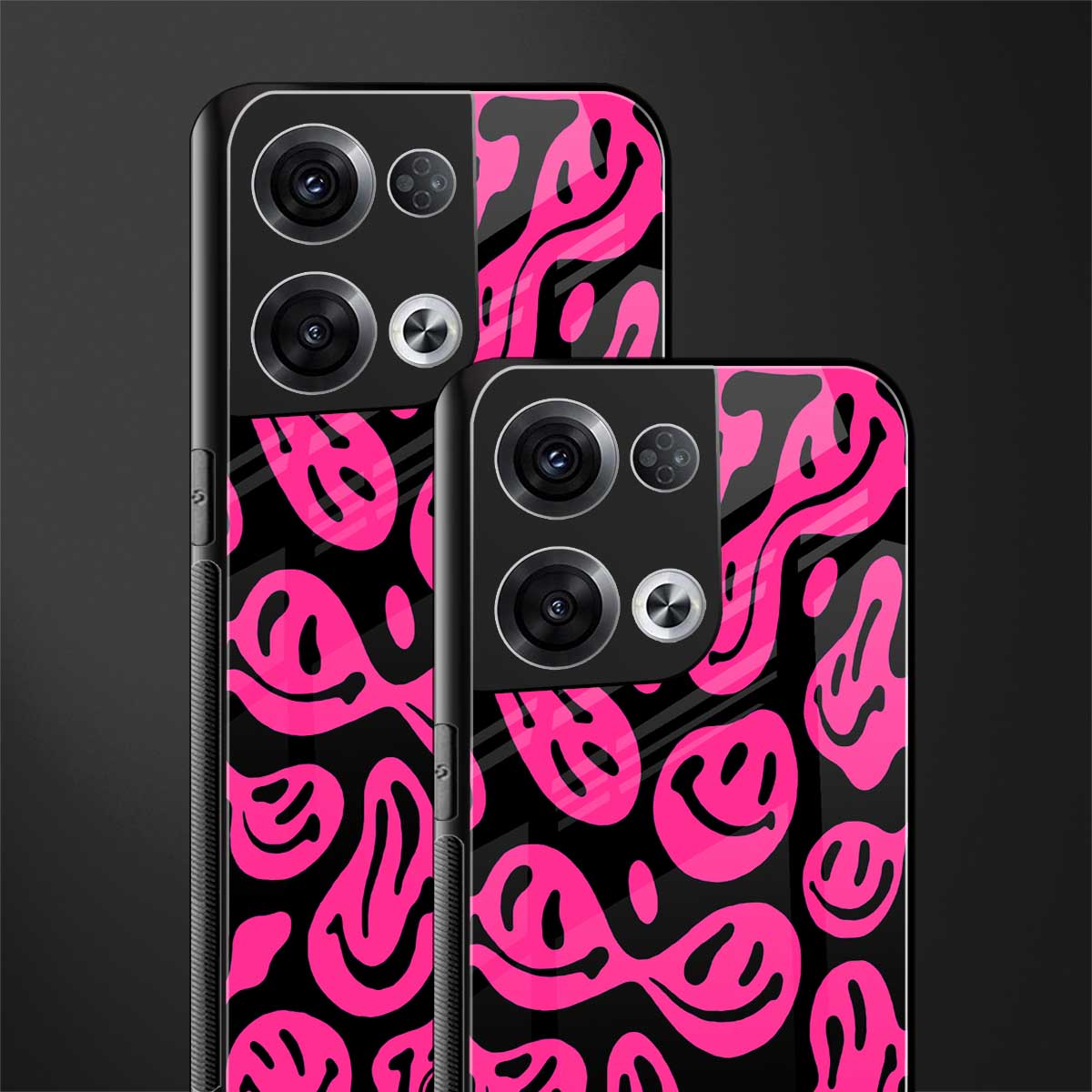 acid smiles black pink back phone cover | glass case for oppo reno 8