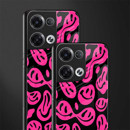 acid smiles black pink back phone cover | glass case for oppo reno 8