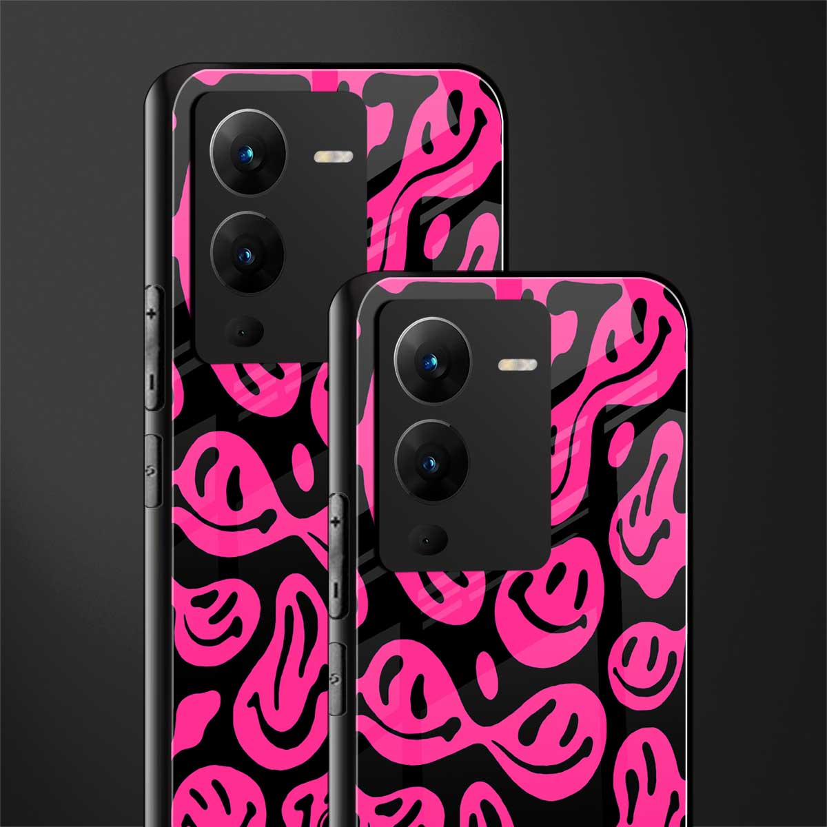 acid smiles black pink back phone cover | glass case for vivo v25 pro 5g