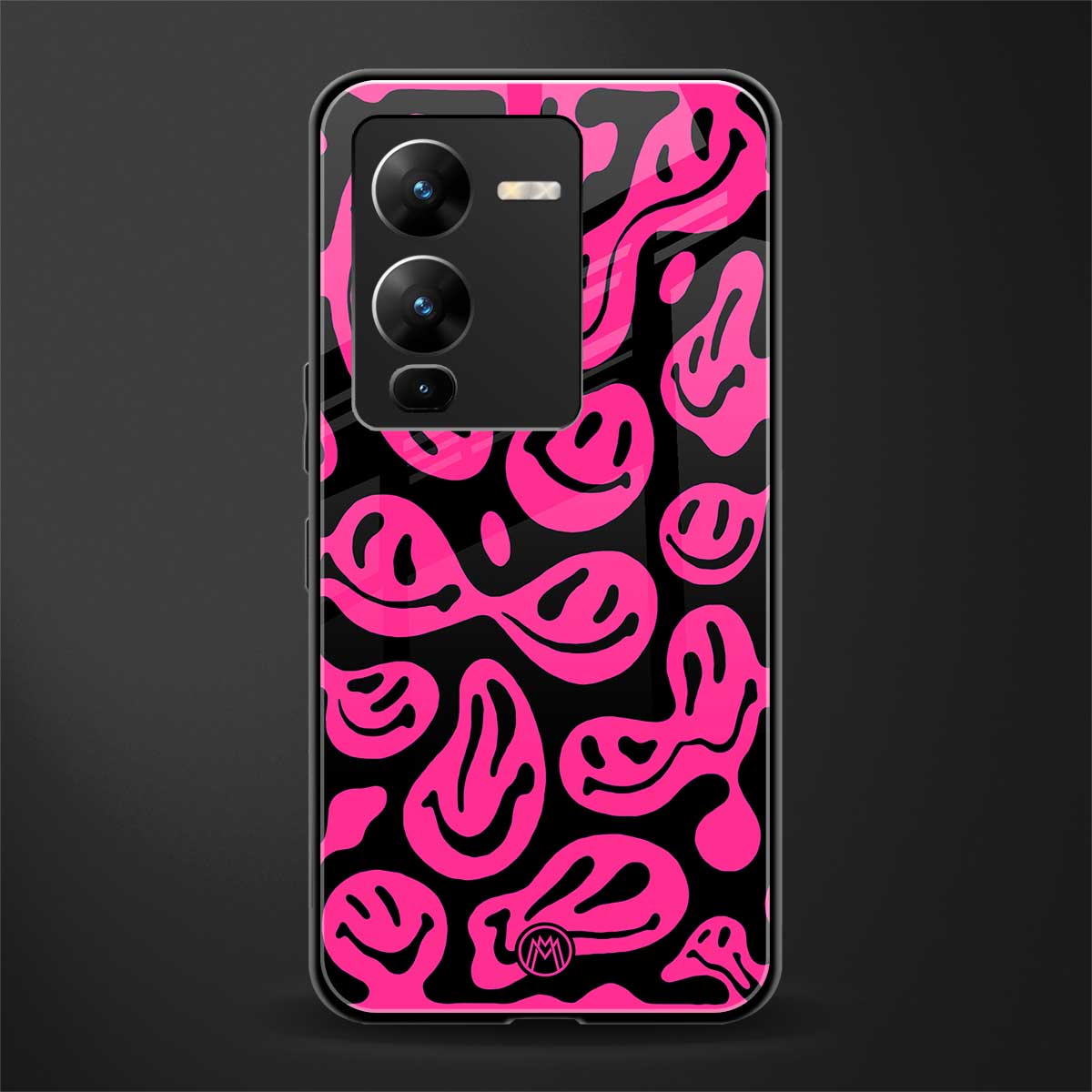 acid smiles black pink back phone cover | glass case for vivo v25 pro 5g