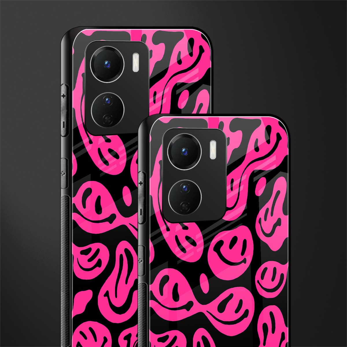 acid smiles black pink back phone cover | glass case for vivo y16