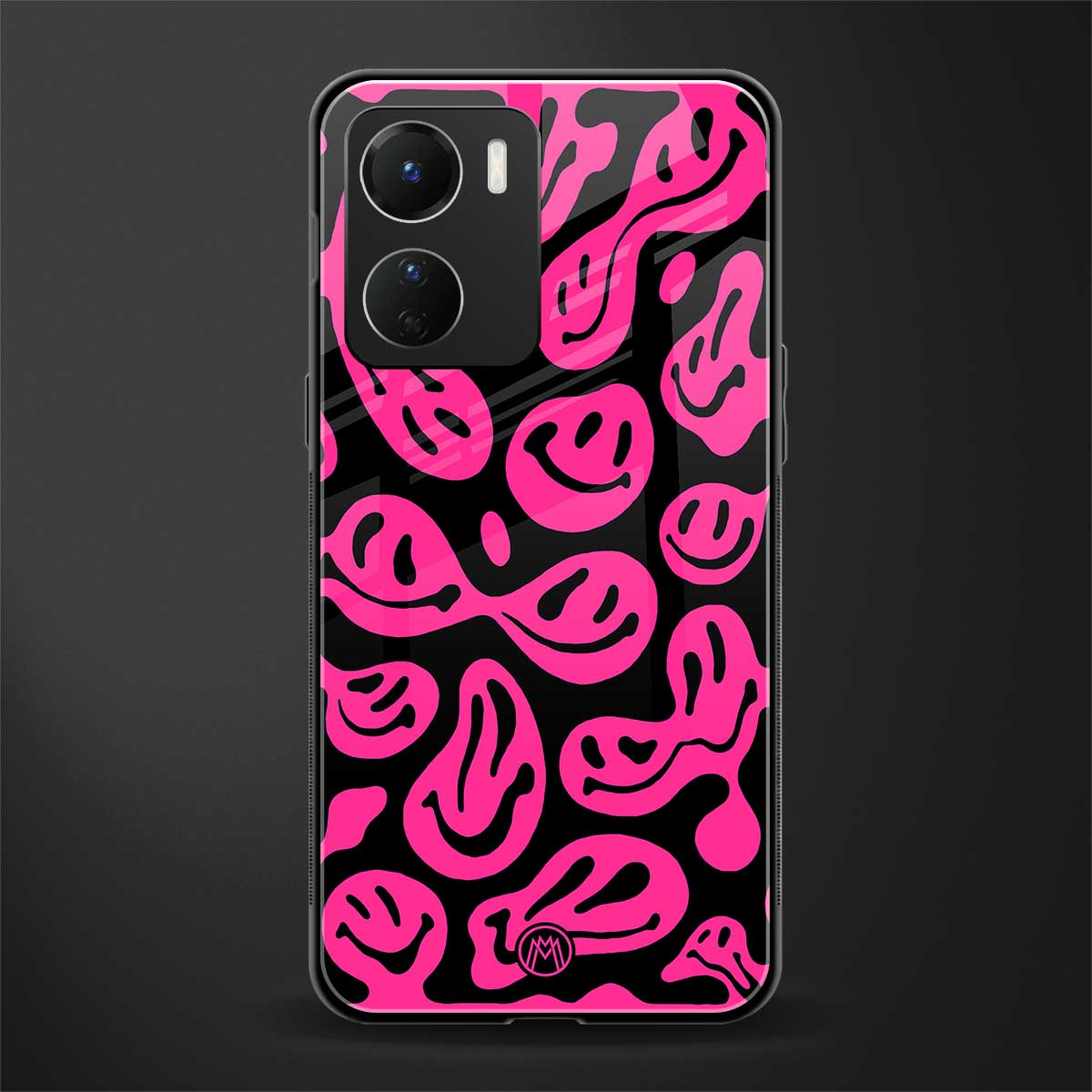 acid smiles black pink back phone cover | glass case for vivo y16