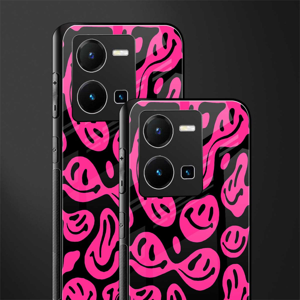 acid smiles black pink back phone cover | glass case for vivo y35 4g