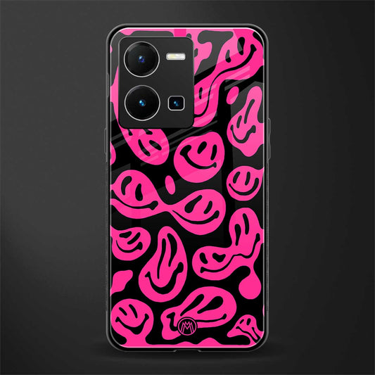 acid smiles black pink back phone cover | glass case for vivo y35 4g