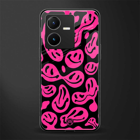acid smiles black pink back phone cover | glass case for vivo y22