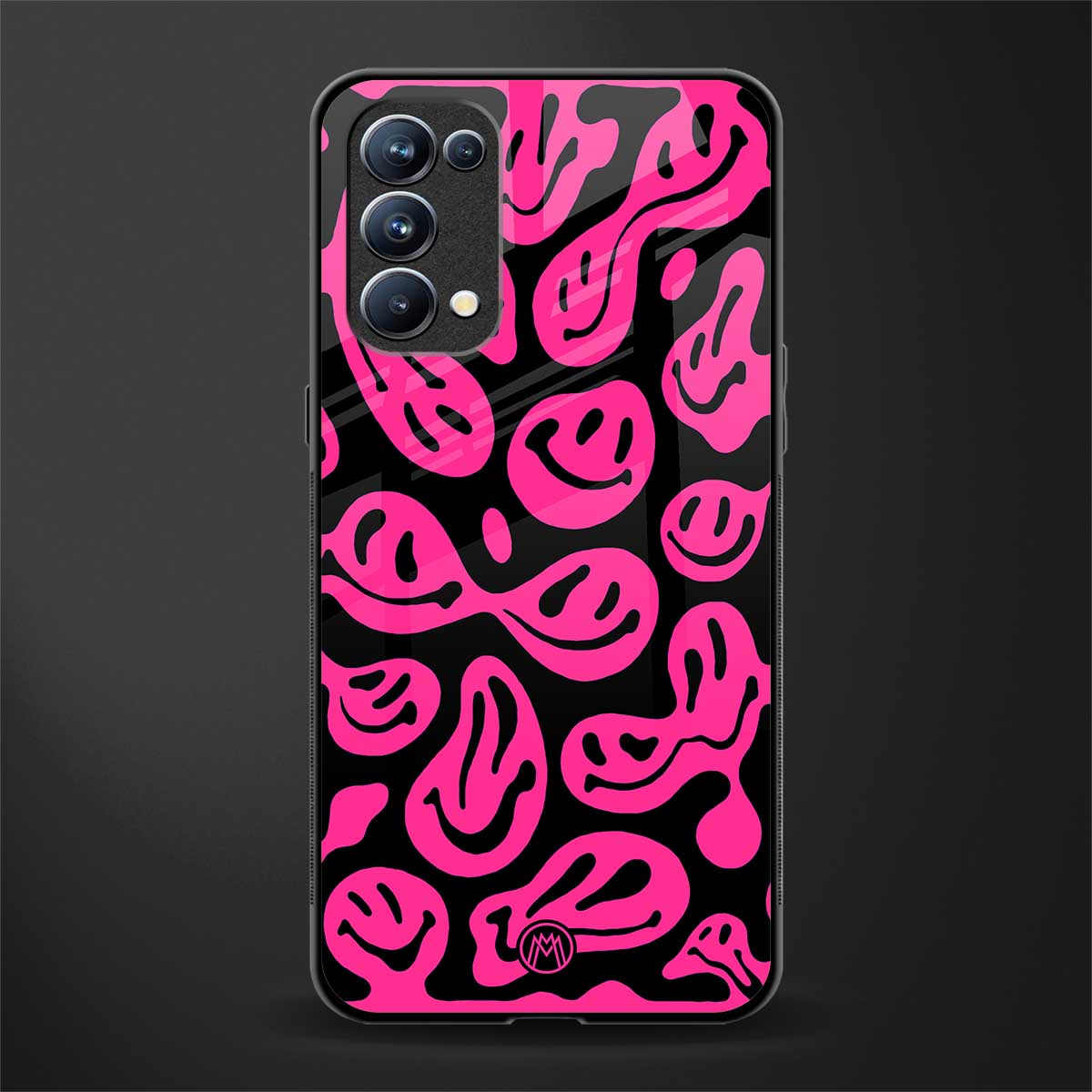 acid smiles black pink back phone cover | glass case for oppo reno 5