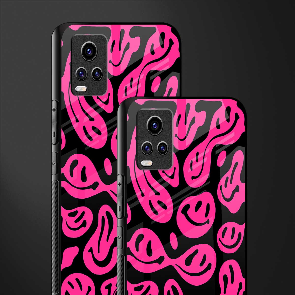 acid smiles black pink back phone cover | glass case for vivo v21e 4g