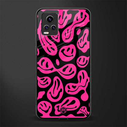 acid smiles black pink back phone cover | glass case for vivo v21e 4g
