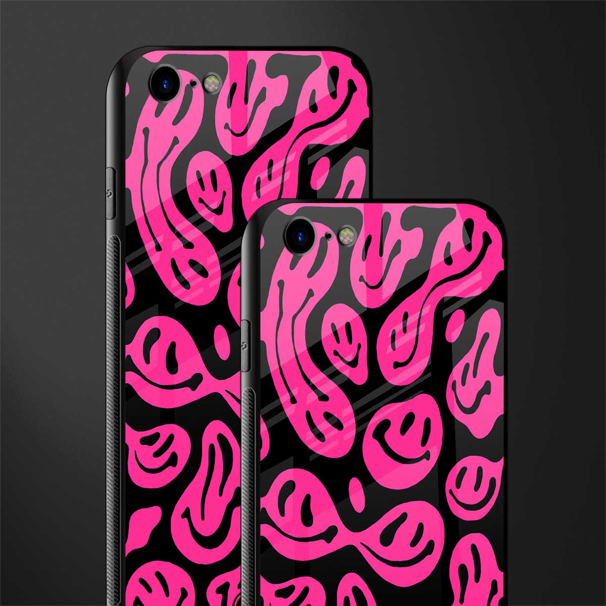 acid smiles black pink glass case for iphone se 2020 image-2