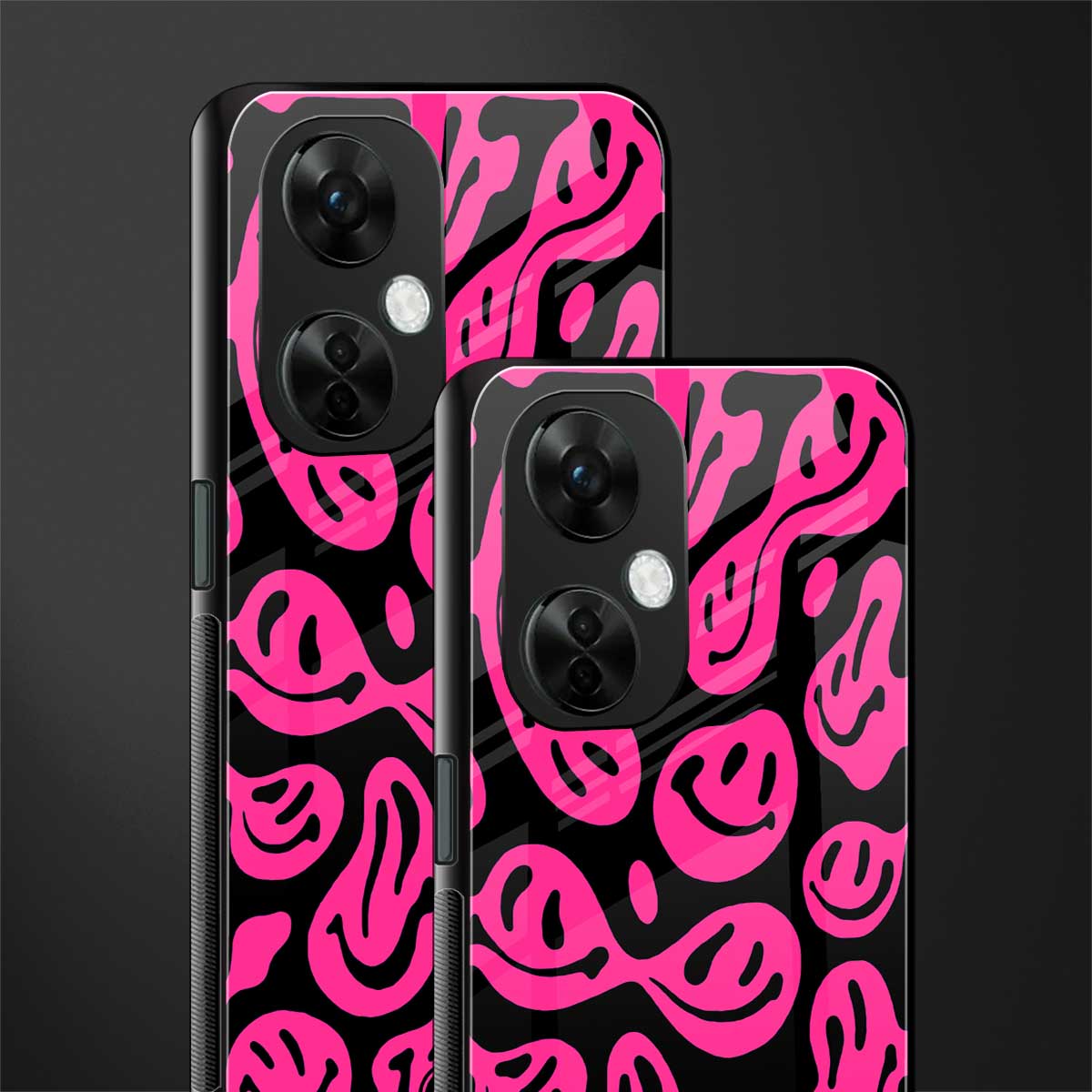 acid smiles black pink back phone cover | glass case for oneplus nord ce 3 lite