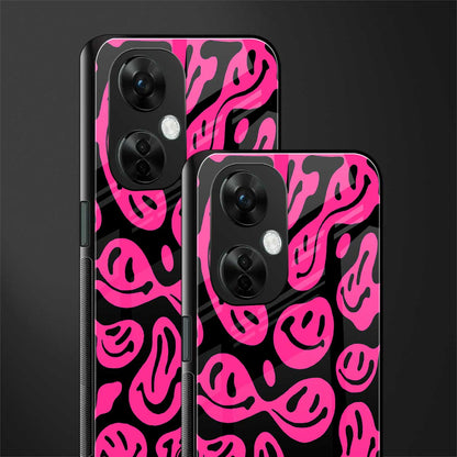 acid smiles black pink back phone cover | glass case for oneplus nord ce 3 lite