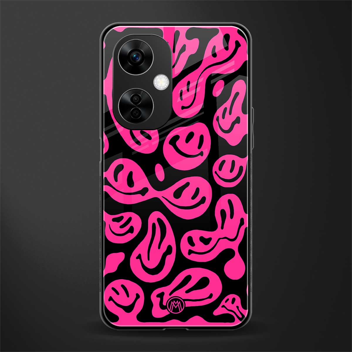 acid smiles black pink back phone cover | glass case for oneplus nord ce 3 lite
