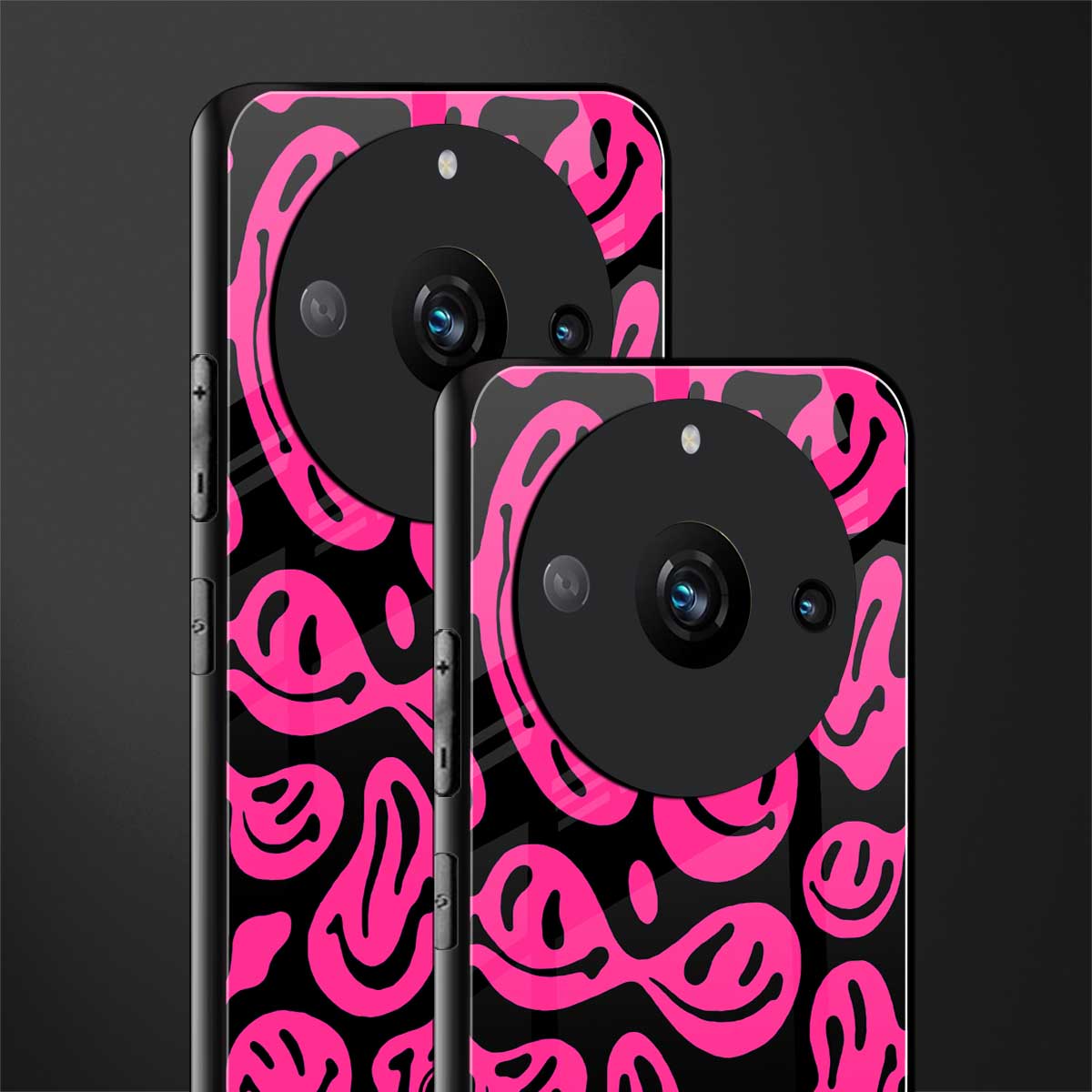 acid smiles black pink back phone cover | glass case for realme 11 pro 5g