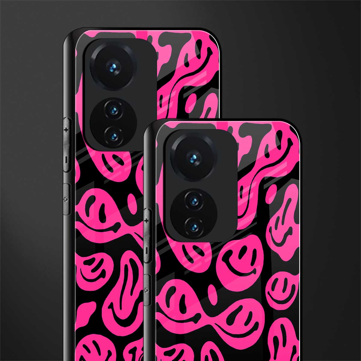 acid smiles black pink back phone cover | glass case for vivo t1 44w 4g
