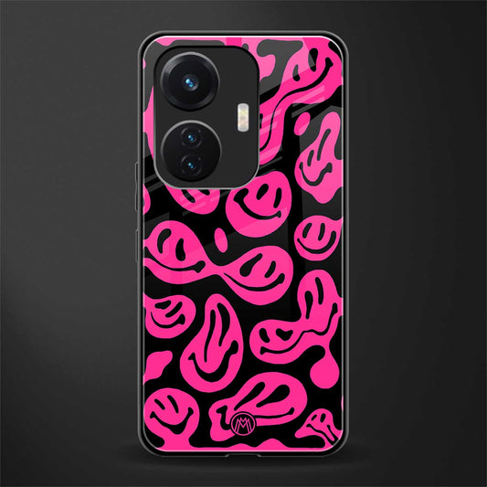 acid smiles black pink back phone cover | glass case for vivo t1 44w 4g