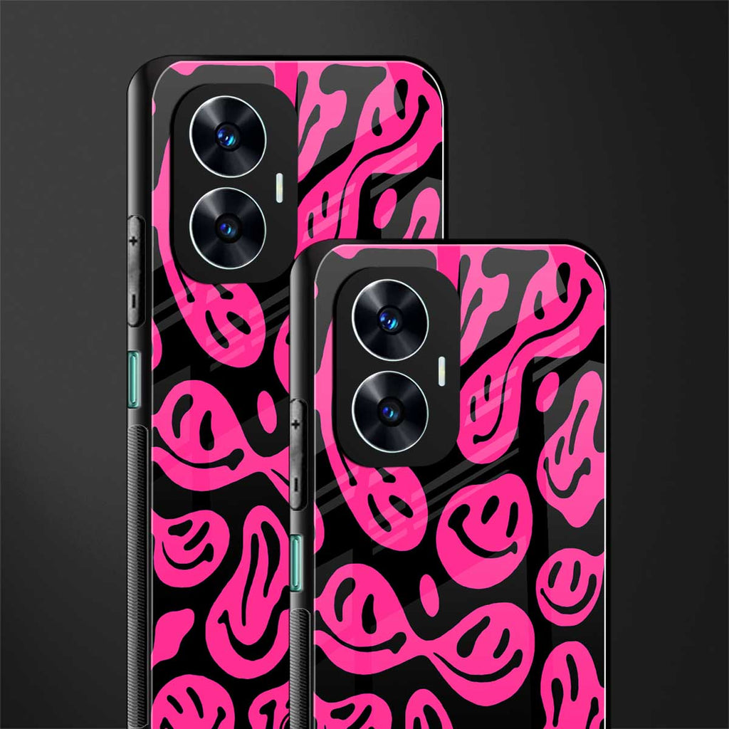 acid smiles black pink back phone cover | glass case for realme c55