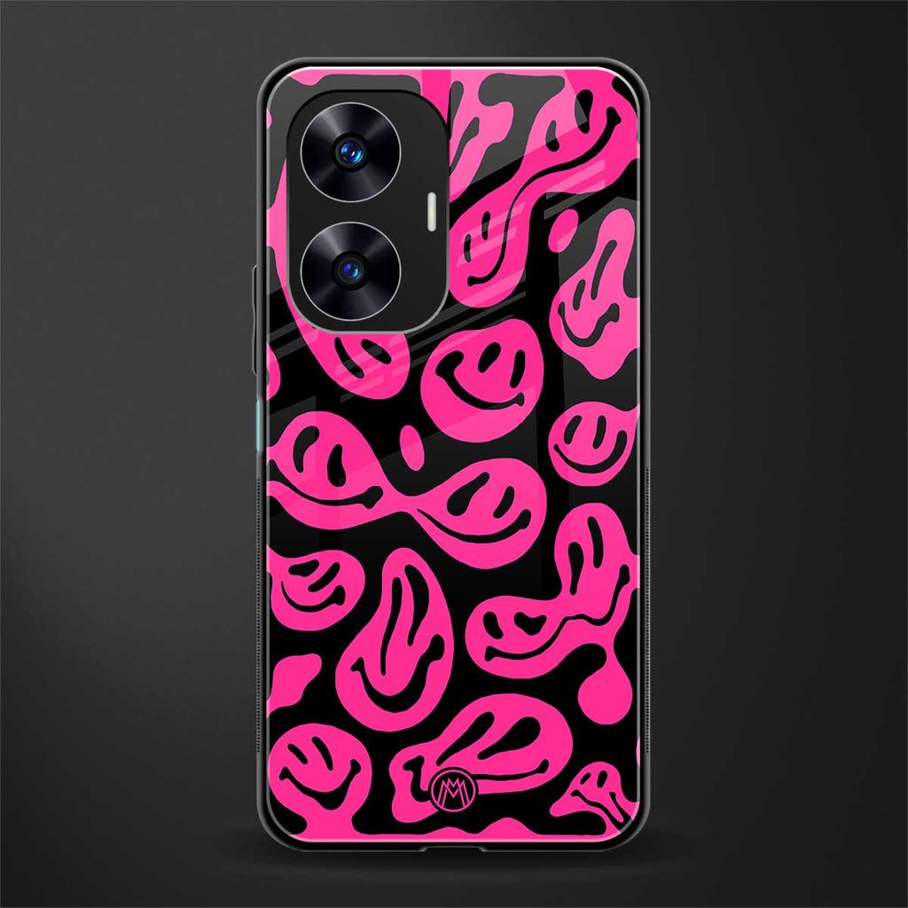 acid smiles black pink back phone cover | glass case for realme c55