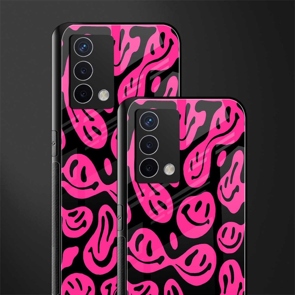 acid smiles black pink back phone cover | glass case for oppo a74 4g