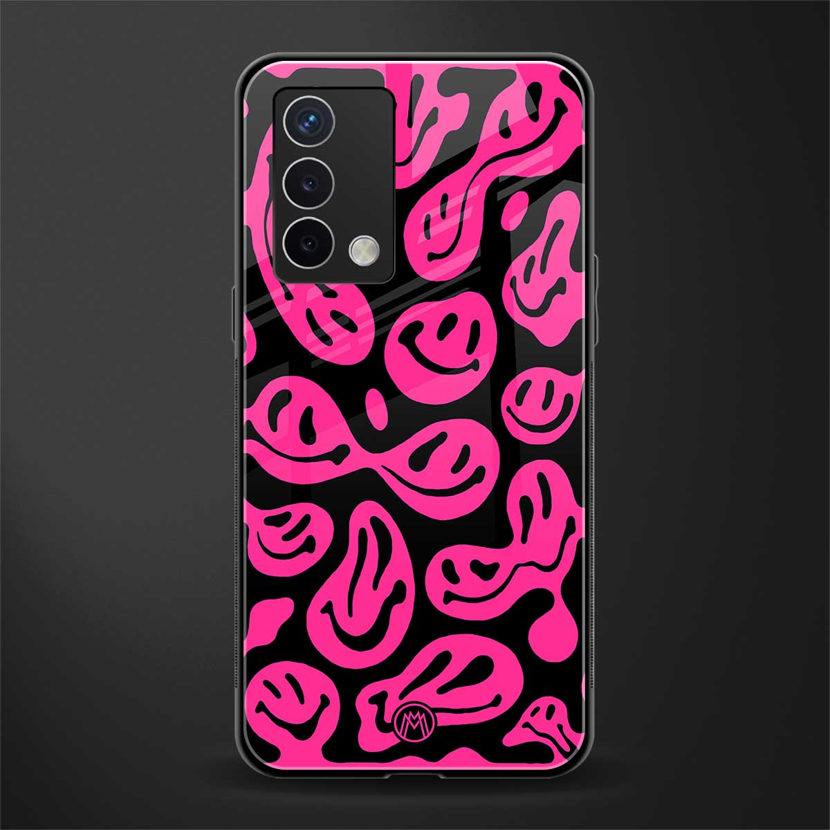acid smiles black pink back phone cover | glass case for oppo a74 4g