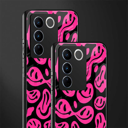 acid smiles black pink back phone cover | glass case for vivo v27 pro 5g