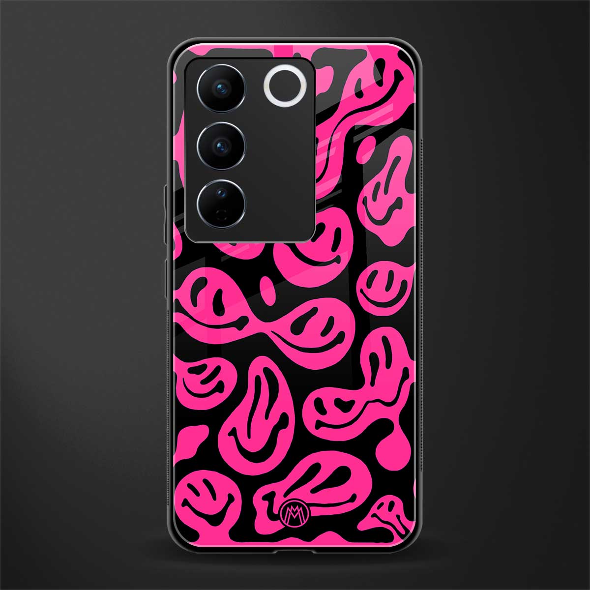 acid smiles black pink back phone cover | glass case for vivo v27 pro 5g