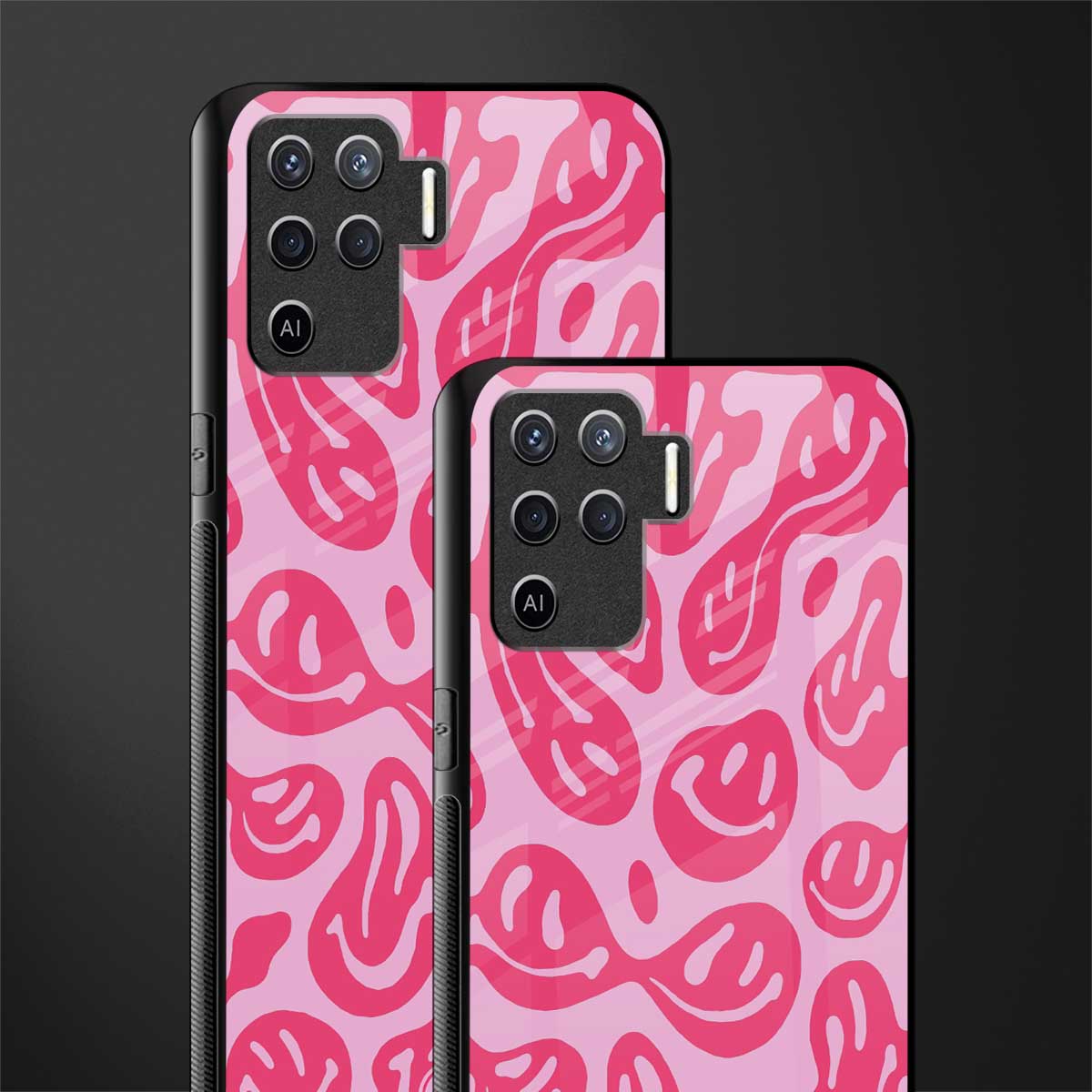 acid smiles bubblegum pink edition glass case for oppo f19 pro image-2
