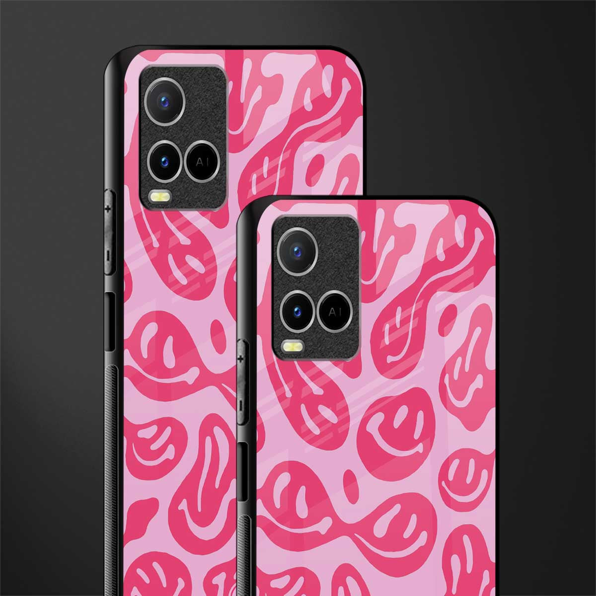 acid smiles bubblegum pink edition glass case for vivo y21s image-2