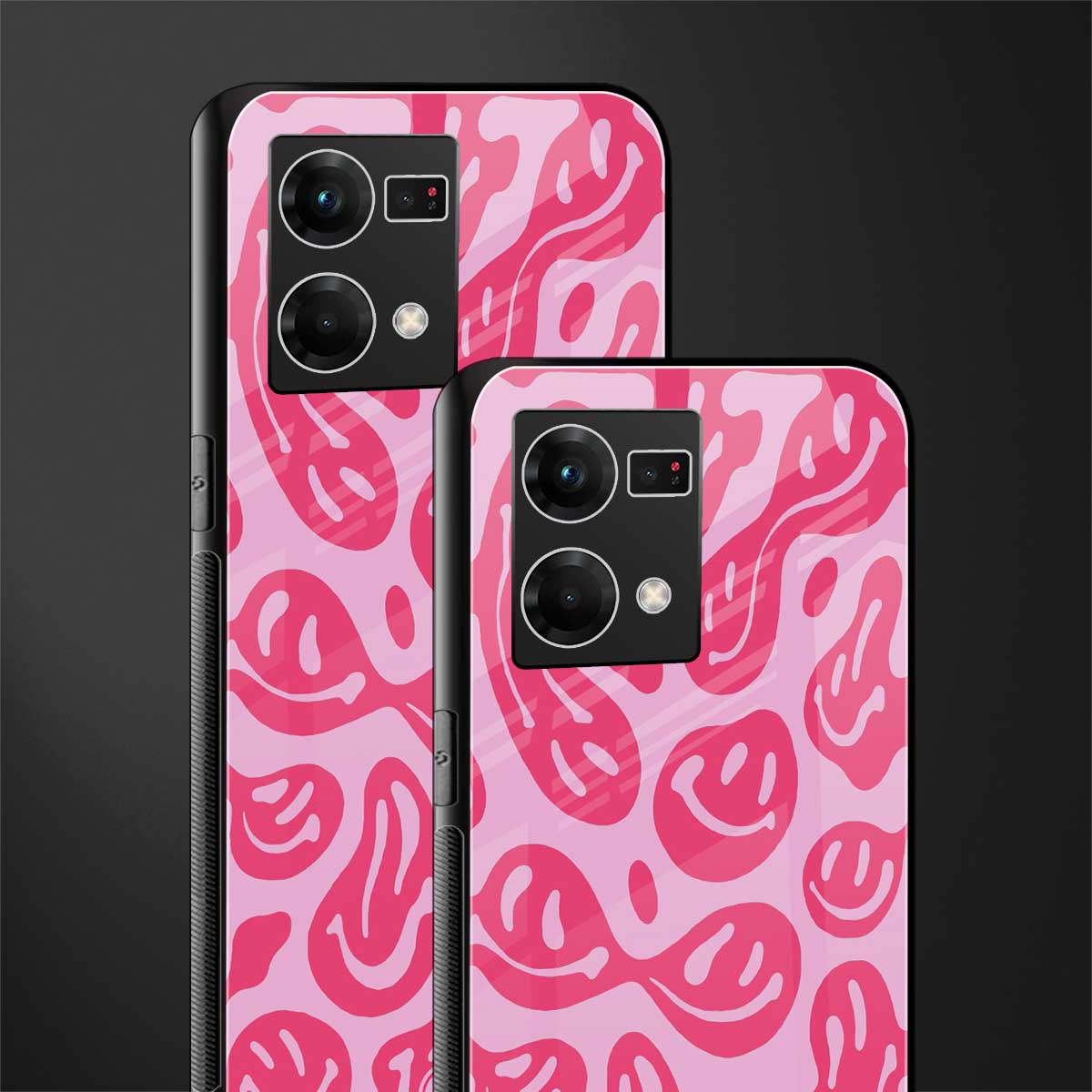 acid smiles bubblegum pink edition back phone cover | glass case for oppo f21 pro 4g