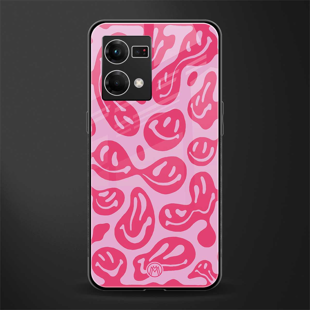 acid smiles bubblegum pink edition back phone cover | glass case for oppo f21 pro 4g