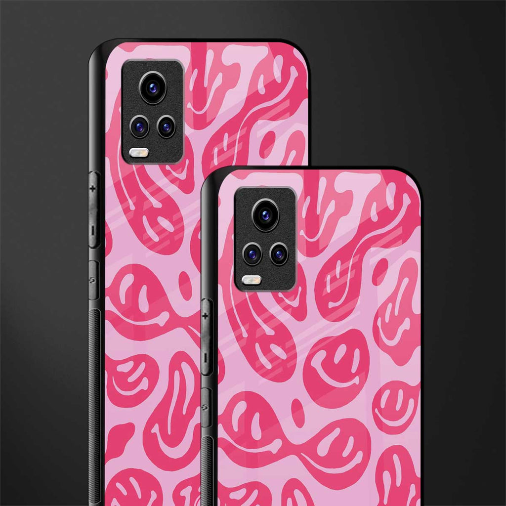 acid smiles bubblegum pink edition back phone cover | glass case for vivo v21e 4g