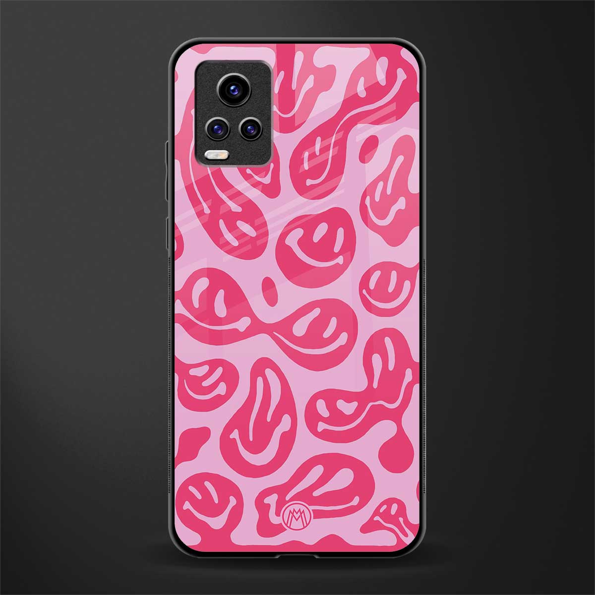 acid smiles bubblegum pink edition back phone cover | glass case for vivo v21e 4g
