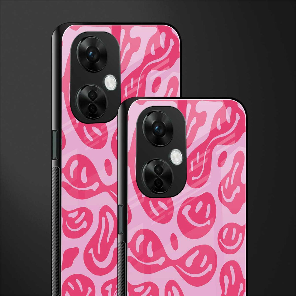 acid smiles bubblegum pink edition back phone cover | glass case for oneplus nord ce 3 lite
