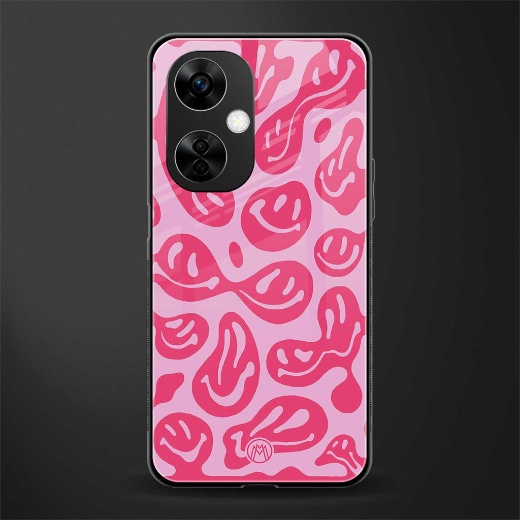 acid smiles bubblegum pink edition back phone cover | glass case for oneplus nord ce 3 lite