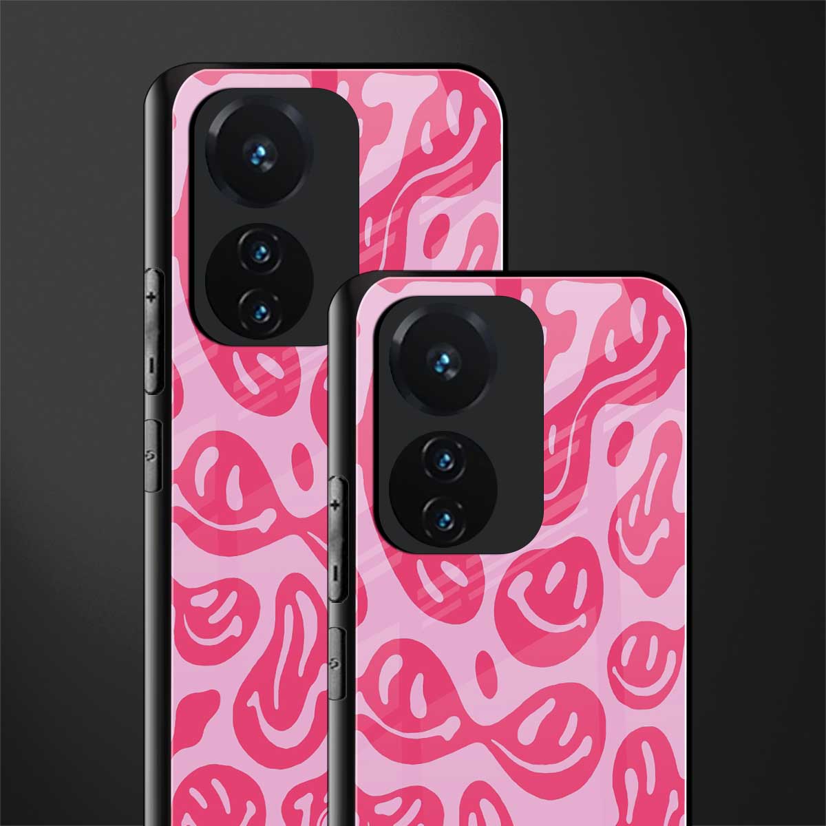 acid smiles bubblegum pink edition back phone cover | glass case for vivo t1 44w 4g